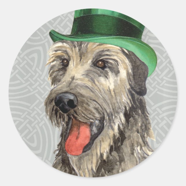 Pegatina Redonda Wolfhound irlandés del Día de San Patricio (Anverso)