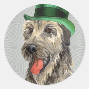 Pegatina Redonda Wolfhound irlandés del Día de San Patricio