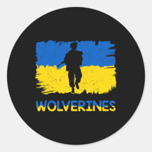 Pegatina Redonda Wolverines Apoyan a Ucrania Apoyan a Ucrania Están