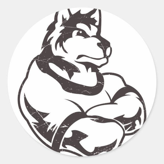 Pegatina Redonda Wolves o Wolf Mascot (Anverso)