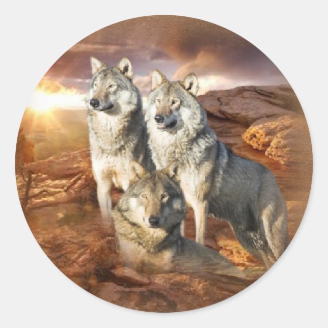 Pegatina Redonda Wolves Trio (Anverso)