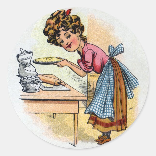 Pegatina Redonda Woman Baking Pies (Anverso)