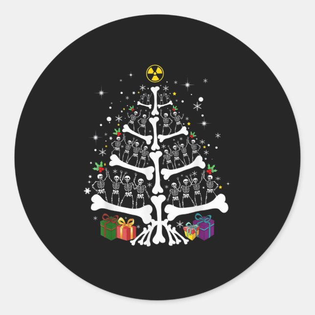 Pegatina Redonda Women Radiology Skeleton Christmas Tree Xray Tech  (Anverso)