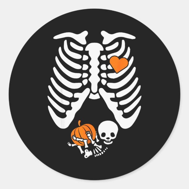 Pegatina Redonda Women Skeleton Pregnancy Announcement Mom Hallowee (Anverso)