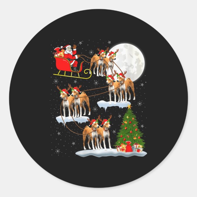 Pegatina Redonda Womens Basenji Dog Santa Sleigh Flying Funny Magic (Anverso)