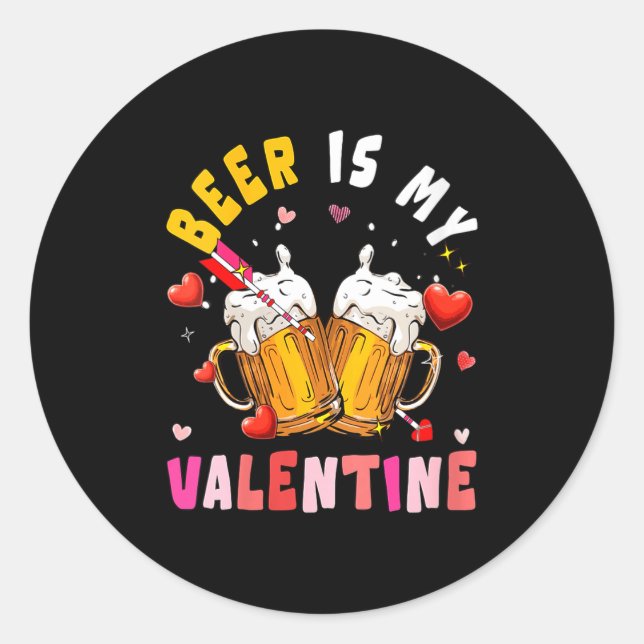 Pegatina Redonda Women's Beer Is My Valentine Hearts Matching Drink (Anverso)
