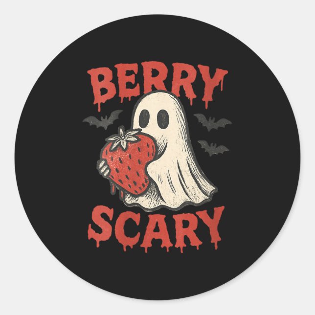 Pegatina Redonda Womens Berry Y Cute Ghost Strawberry Halloween Pun (Anverso)