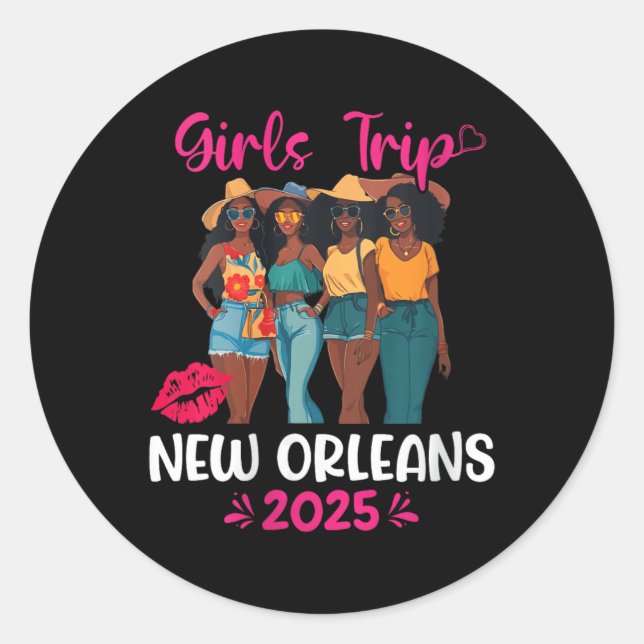 Pegatina Redonda Womens Black Girls Trip New Orleans 2025 Vacation  (Anverso)
