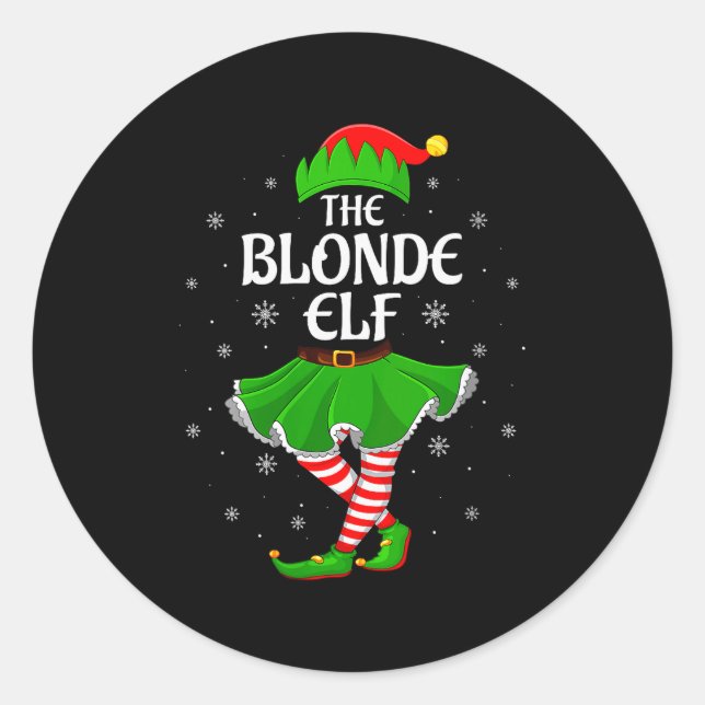 Pegatina Redonda Womens Blonde Elf Christmas Family Girls Women Elf (Anverso)