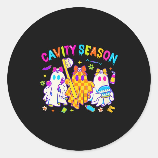 Pegatina Redonda Womens Cavity Season Funny Halloween Ghost Cute So (Anverso)