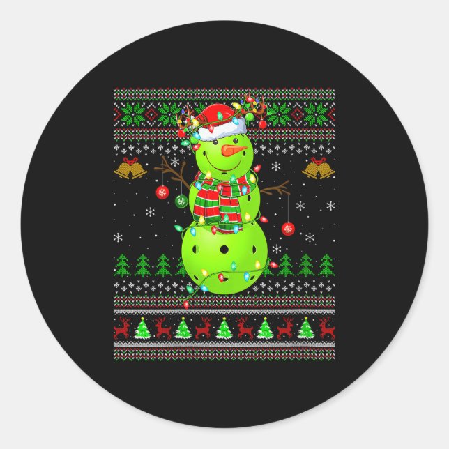 Pegatina Redonda Womens Ckleball Snowman Ugly Christmas Sweater Srt (Anverso)