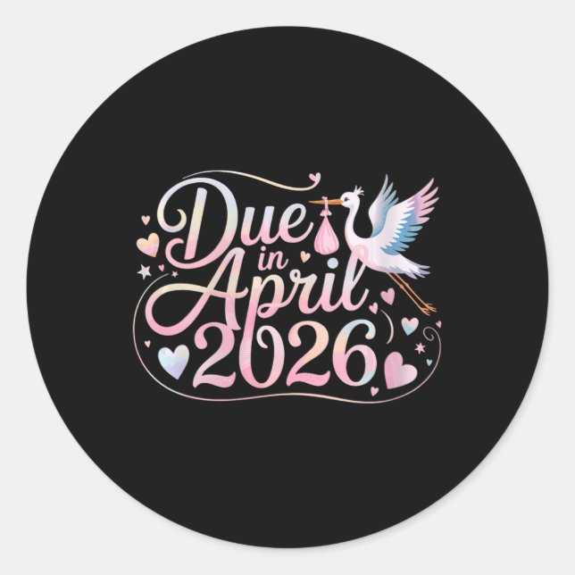 Pegatina Redonda Womens Coming April 2026 Due In New Baby Mommy Mot (Anverso)