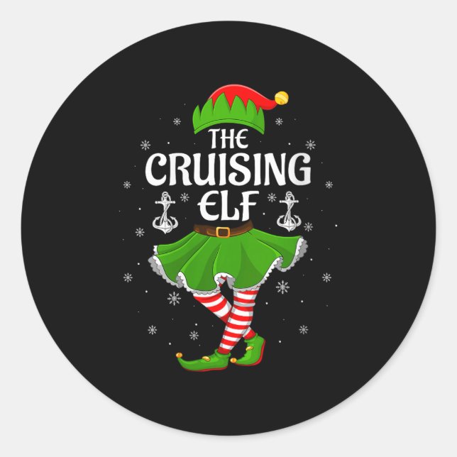 Pegatina Redonda Womens Cruising Elf Christmas Family Girls Women E (Anverso)