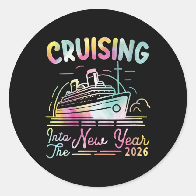 Pegatina Redonda Womens Cruising Into New Year 2026 Countdown Party (Anverso)