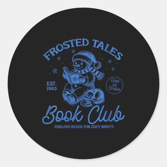 Pegatina Redonda Womens Funny Christmas Snowman Frosted Tales Book  (Anverso)