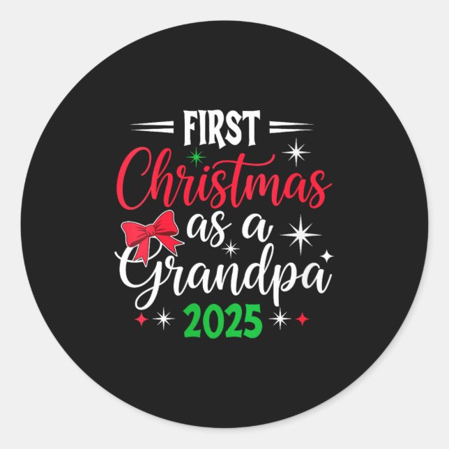 Pegatina Redonda Womens Funny First Christmas As Grandpa 2025 Match (Anverso)