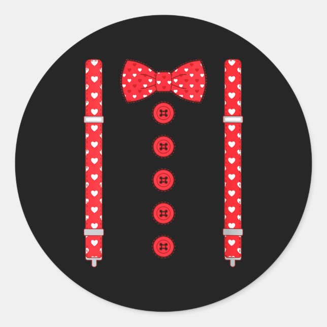 Pegatina Redonda Women's Funny Hearts Bow Tie Suspenders Valentine' (Anverso)