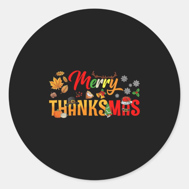 Pegatina Redonda Womens Funny Merry Thanksmas Thanksgiving Christma (Anverso)