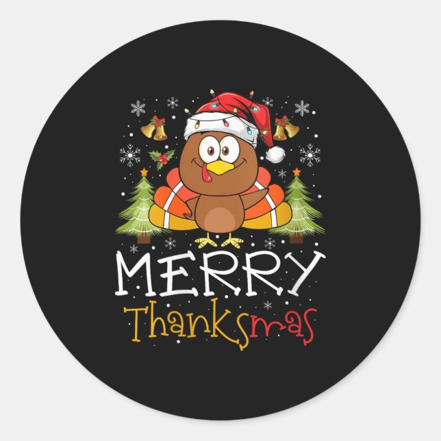 Pegatina Redonda Womens Funny Thanksmas 2025 Merry Thanksmas Thanks (Anverso)