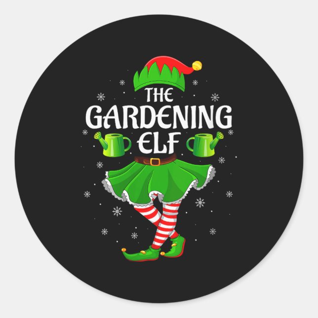 Pegatina Redonda Womens Gardening Elf Christmas Family Girls Women  (Anverso)