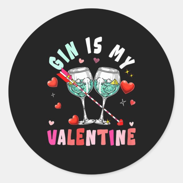 Pegatina Redonda Women's Gin Is My Valentine Hearts Matching Drinke (Anverso)