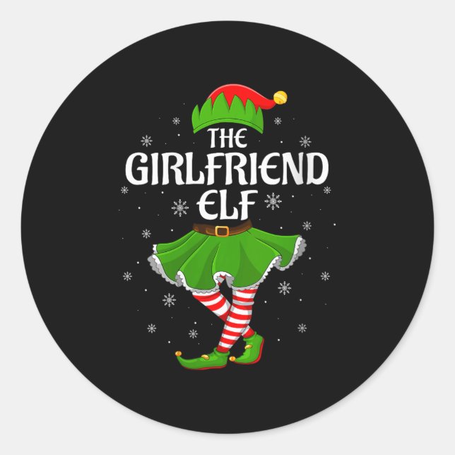 Pegatina Redonda Womens Girlfriend Elf Christmas Family Girls Women (Anverso)
