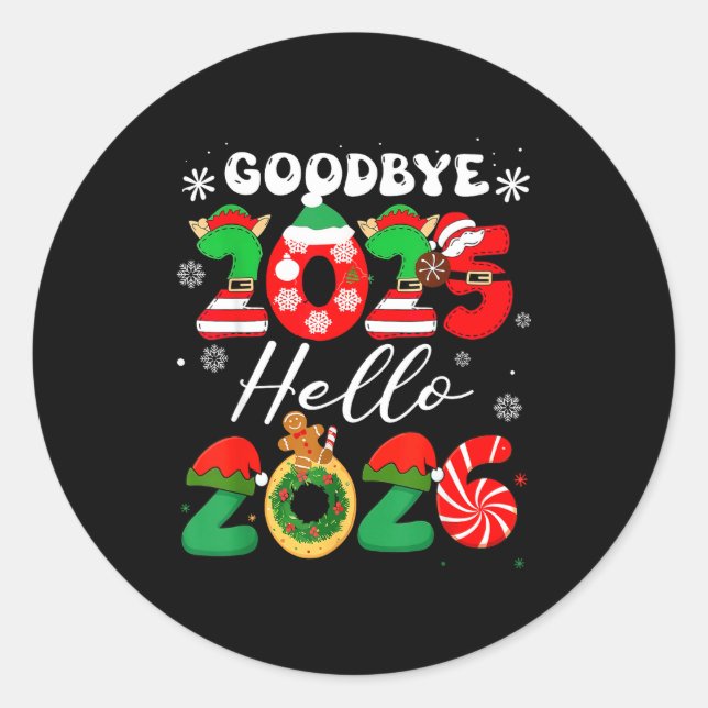 Pegatina Redonda Womens Goodbye 2025 Hello 2026 Christmas Matching  (Anverso)