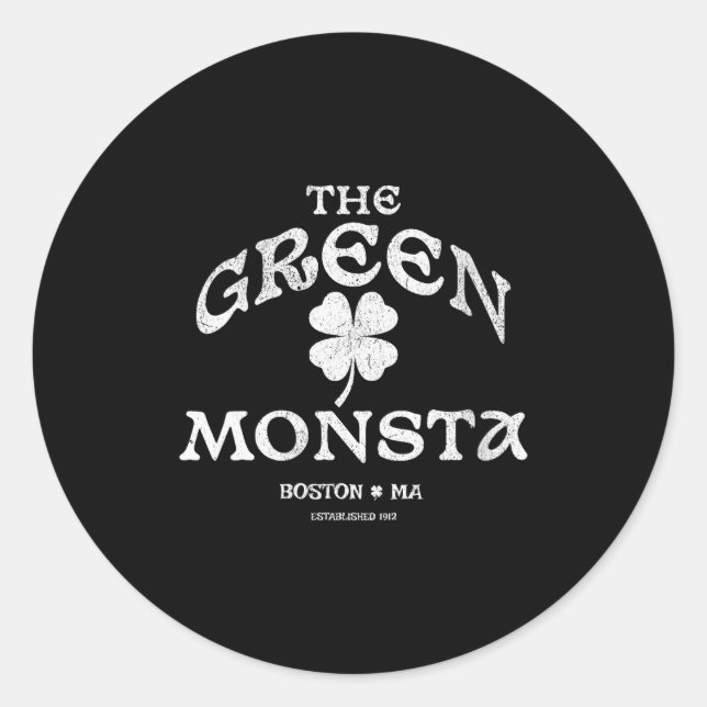 Pegatina Redonda Womens Green Monsta Funny Boston M New England Srt (Anverso)