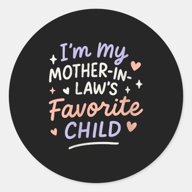 Pegatina Redonda Womens I'm My Mother In Law's Favorite Child V-nec (Anverso)