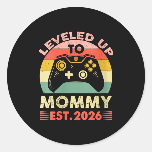 Pegatina Redonda Womens Leveling Up To Mommy 2026 First Time Mom 20 (Anverso)