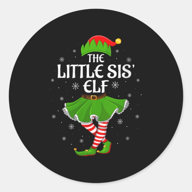 Pegatina Redonda Womens Little Sis Elf Christmas Family Girls Women (Anverso)