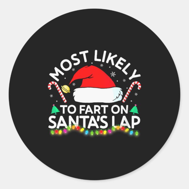 Pegatina Redonda Womens Most Likely To Fart On Santa's Lap Family M (Anverso)