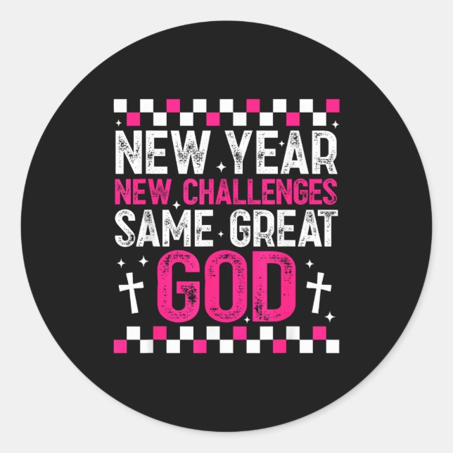 Pegatina Redonda Womens New Year New Challenges Same Great God 2026 (Anverso)