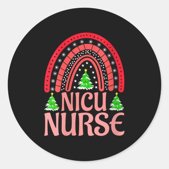 Pegatina Redonda Womens Nicu Nurse Christmas Crew Nurselife Nursing (Anverso)