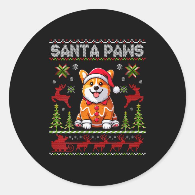 Pegatina Redonda Womens Pembroke Welsh Corgi Santa Paws Merry Chris (Anverso)