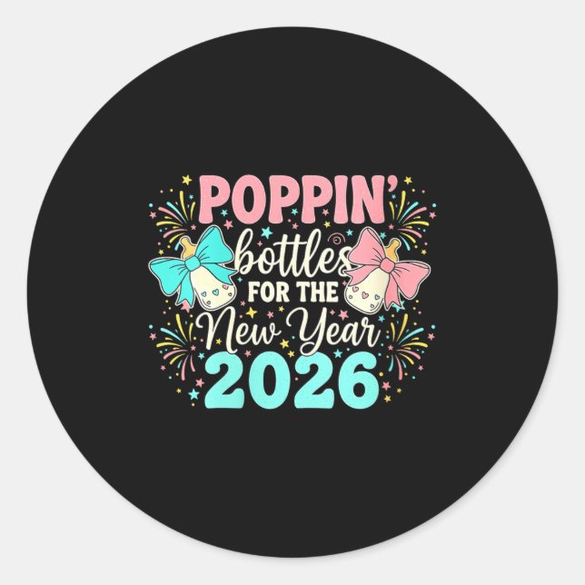 Pegatina Redonda Womens Pn Bottles For The New Year Pregnancy Bow M (Anverso)