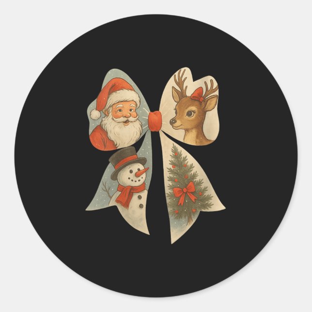 Pegatina Redonda Womens Preppy Christmas Coquette Bow Reindeer Snow (Anverso)