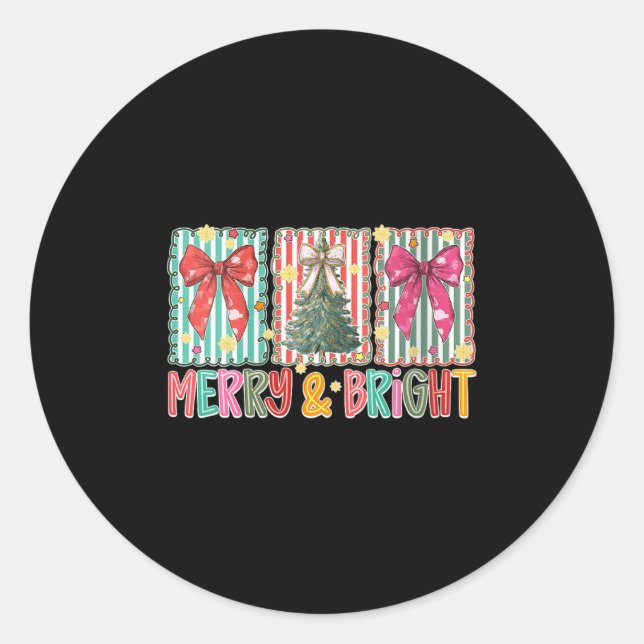 Pegatina Redonda Womens Preppy Coquette Bow Christmas Tree Merry An (Anverso)