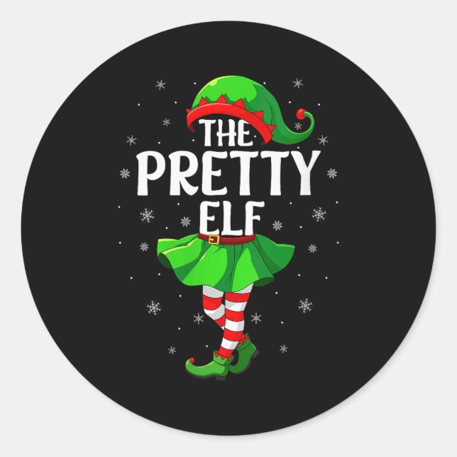 Pegatina Redonda Womens Pretty Elf Christmas Girls Women Elf Squad  (Anverso)