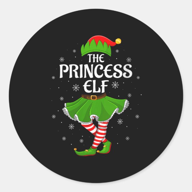 Pegatina Redonda Womens Princess Elf Christmas Family Girls Women E (Anverso)