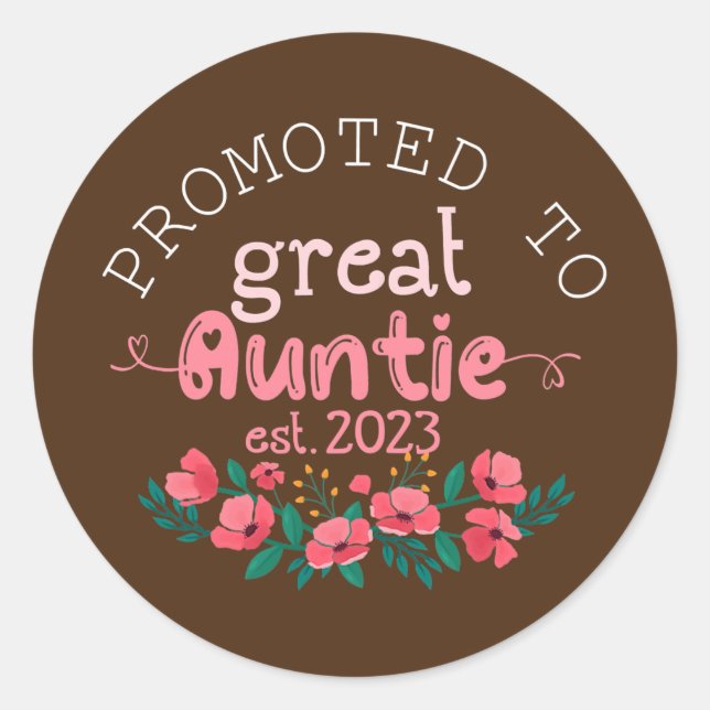 Pegatina Redonda Womens Promoted to Great Auntie Est 2023 Gifts (Anverso)
