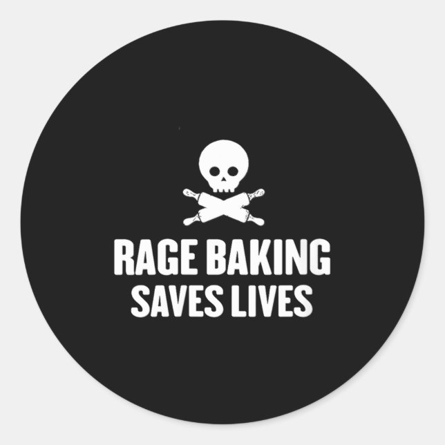 Pegatina Redonda Womens Rage Baking Saves Live Skull Funny Baker Co (Anverso)