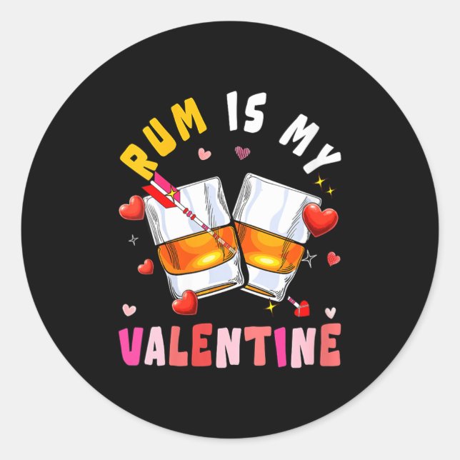 Pegatina Redonda Women's Rum Is My Valentine Hearts Matching Drinke (Anverso)