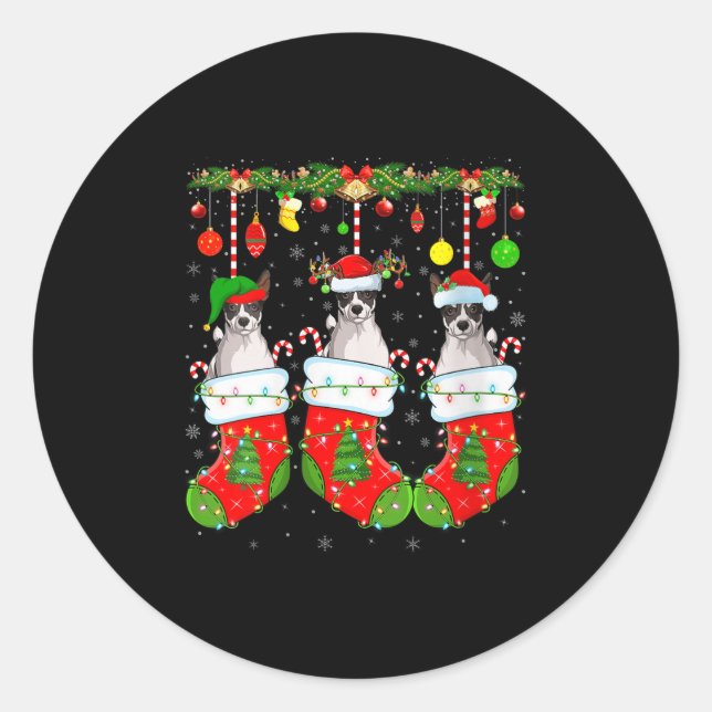 Pegatina Redonda Womens Russell Terrier Dog In Christmas Socks Funn (Anverso)
