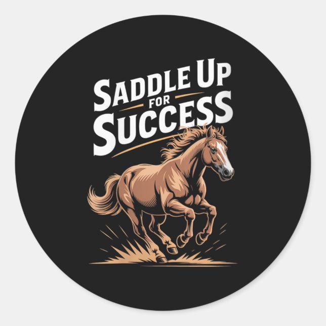 Pegatina Redonda Womens Saddle Up For Success Motivational Horse Ri (Anverso)