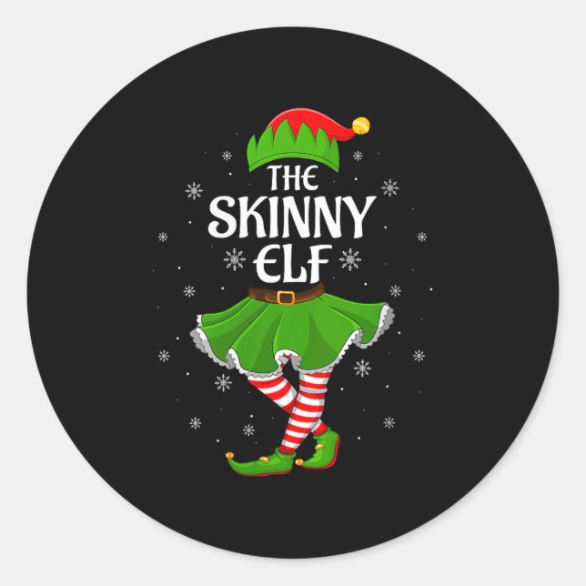 Pegatina Redonda Womens Skinny Elf Christmas Family Girls Women Elf (Anverso)