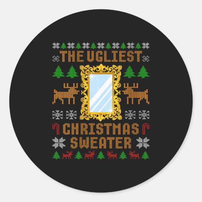 Pegatina Redonda Womens The Ugliest Christmas Sweater With An Image (Anverso)