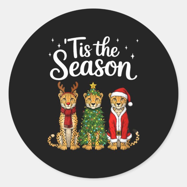 Pegatina Redonda Womens Tis The Season Cheetah Christmas Santa Safa (Anverso)
