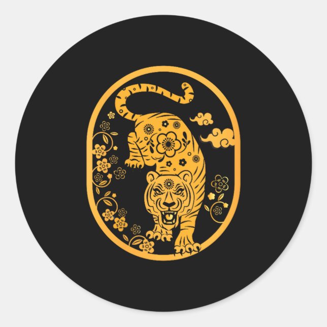 Pegatina Redonda Womens Traditional Art Chinese New Year 2022 Year  (Anverso)