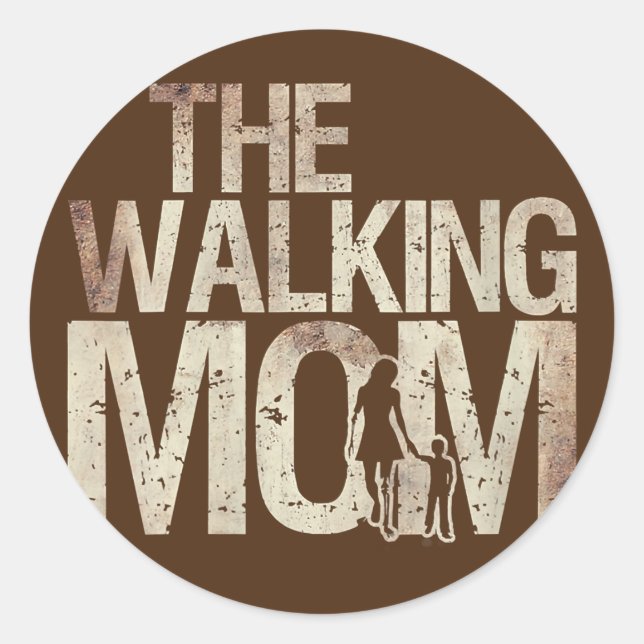 Pegatina Redonda Womens Walking Mom Zombie Woman And Kid Mother's (Anverso)